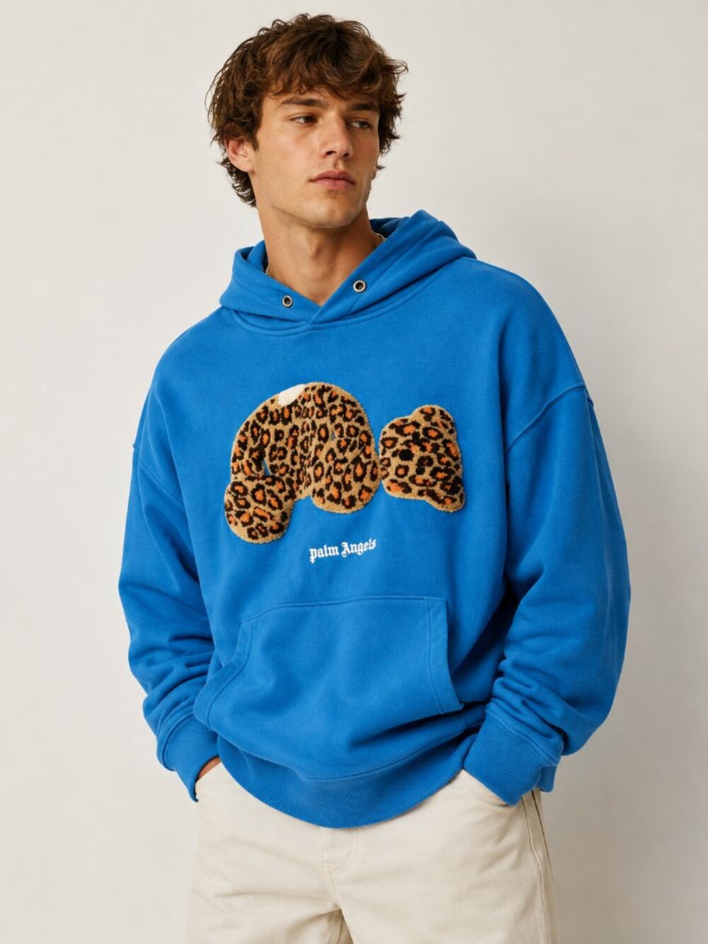 Palm Angels Leopard Bear Hoodie M Blue Y2K Streetwear Designer Graphic
